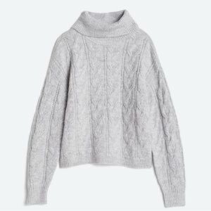 Love Ellie Cable Knit Turtleneck Cowl Neck Sweater Gray Medium